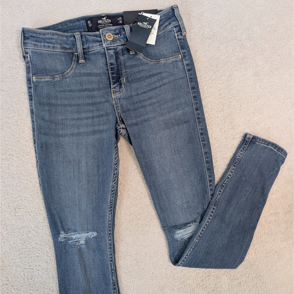 NEW Hollister Women's 1s 25X26 Low Rise Super Skinny Classic Stretch Blue Jeans